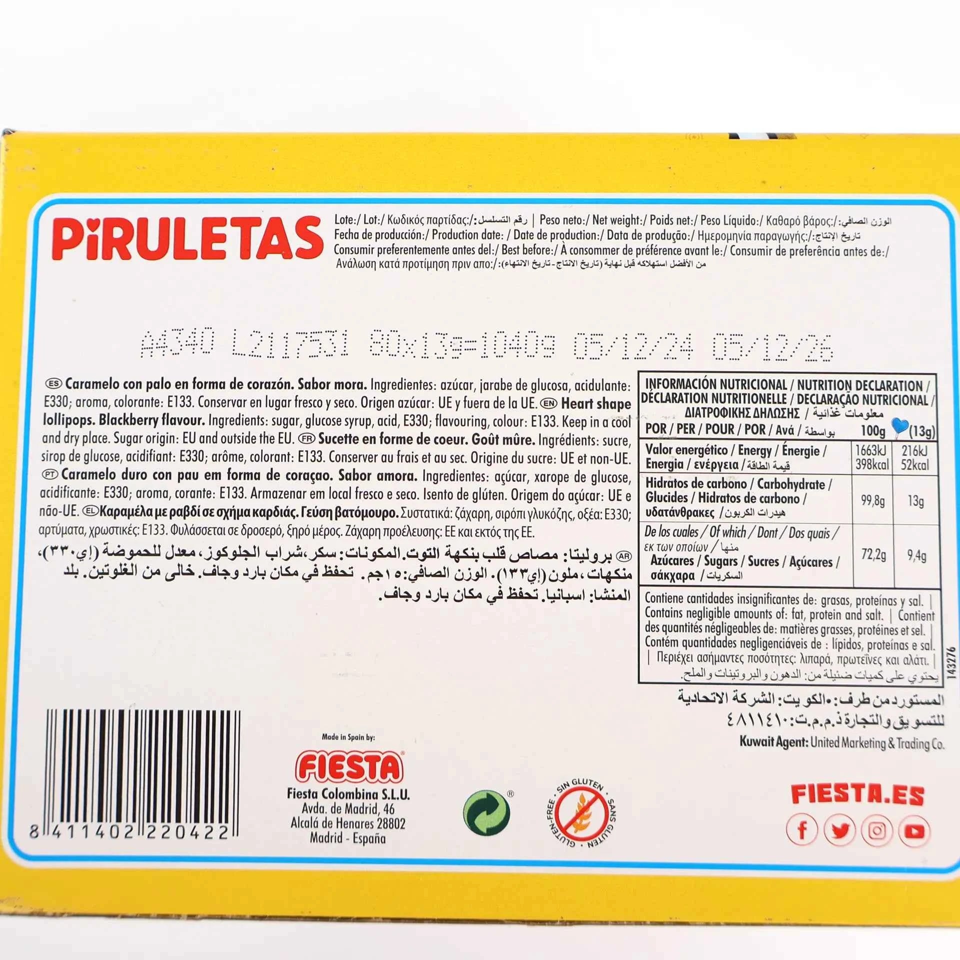 Détail de l'étiquette arrière de la boîte indiquant les ingrédients et les valeurs nutritionnelles.