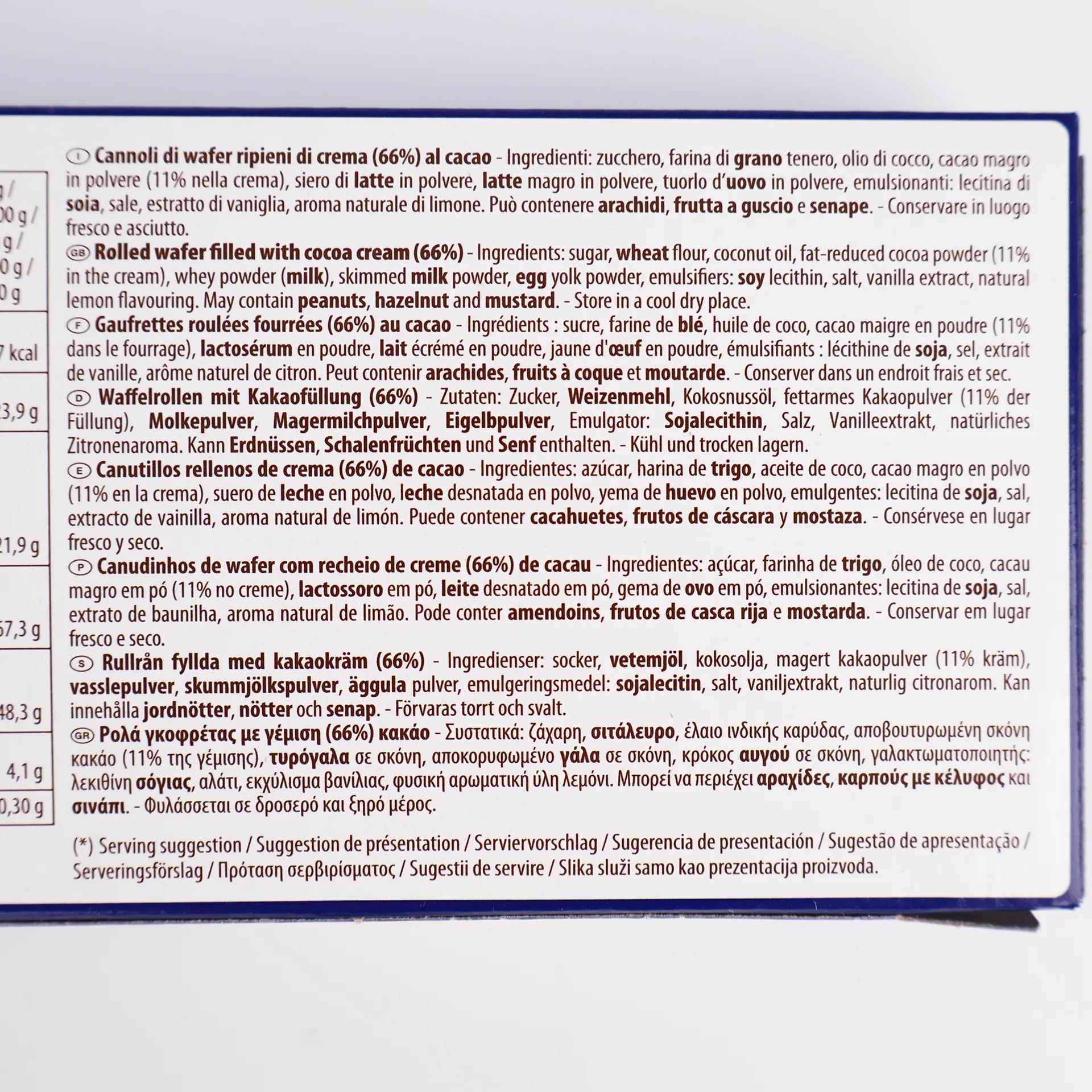 Détail de l'arrière de l'emballage de 80g présentant les valeurs nutritionnelles et les ingrédients en plusieurs langues.