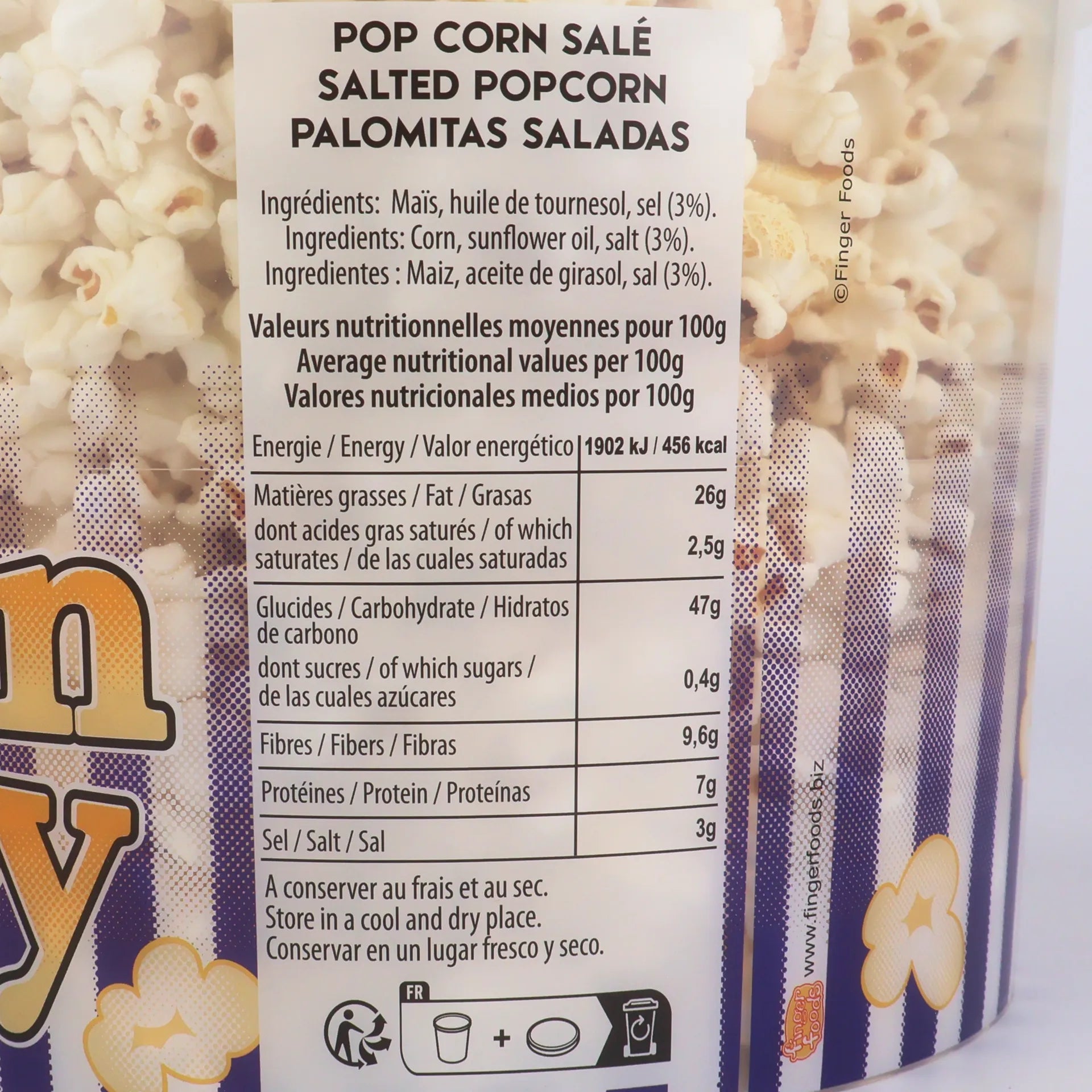 Détail de l'étiquette nutritionnelle du seau de 250g indiquant les valeurs pour 100g et les mentions sans colorant, vegan et sans gluten.