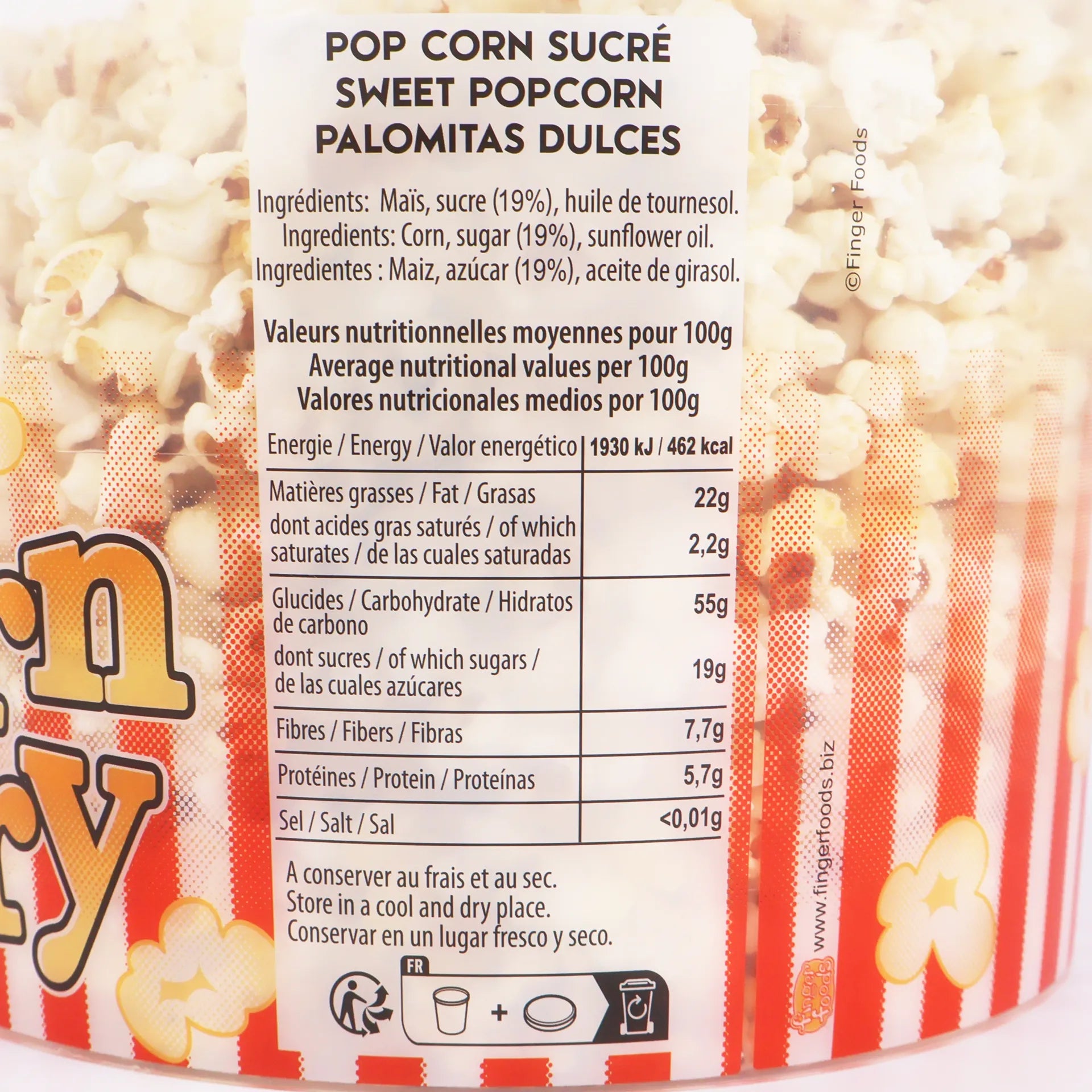 Zoom sur l'étiquette nutritionnelle du seau de 250g précisant l'absence de colorant et de gluten.