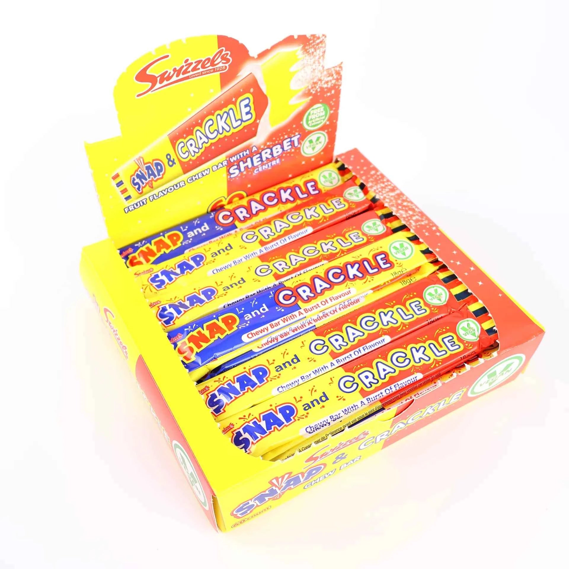 Boîte de présentation ouverte contenant les 60 barres Snap & Crackle de 18g.