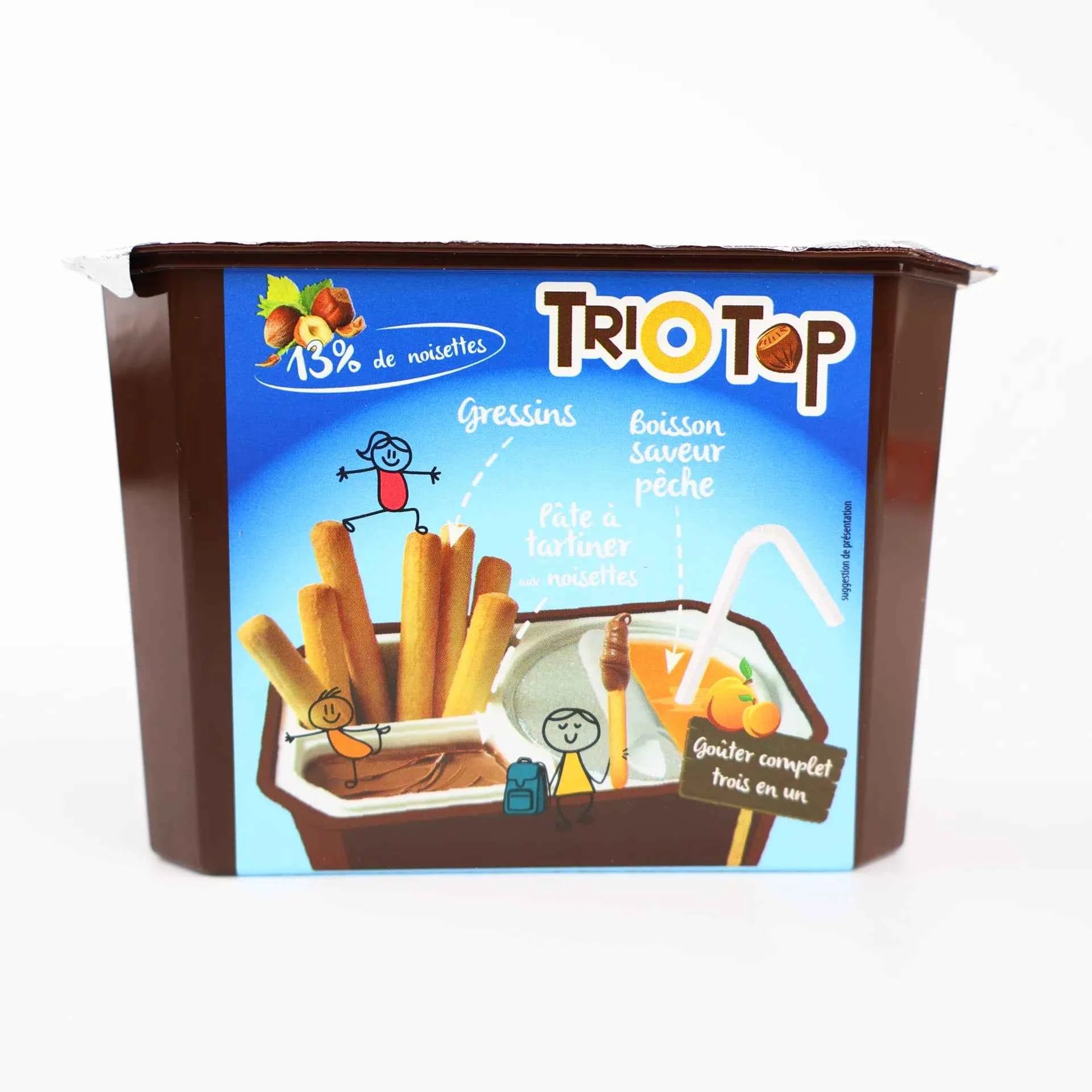 Vue de face du pack Trio Top présentant les compartiments du goûter complet.